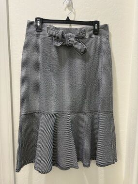 Navy & White Striped Tie-Waist Flounce Skirt